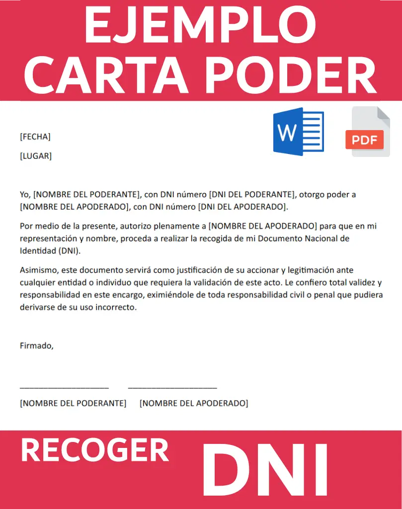 Imagen de un ejemplo de carta poder para recoger DNI para descargar en nuestra web