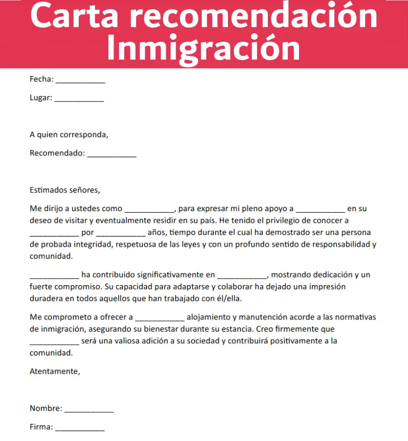 Carta de recomendación inmigración
