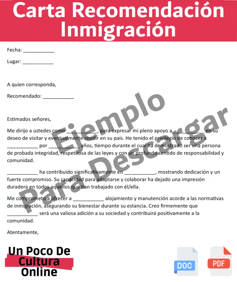 Plantilla de carta de recomendación inmigración