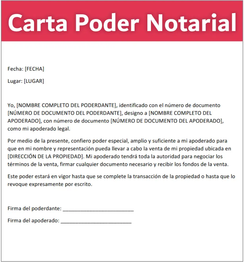 Modelo de carta poder notarial