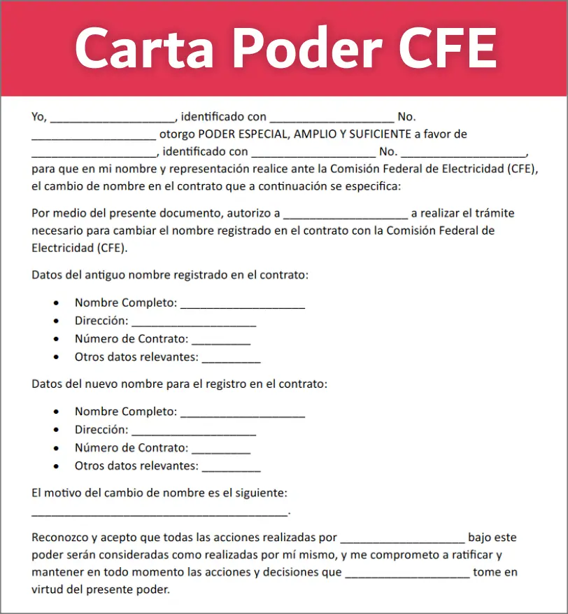 Modelo de carta poder CFE