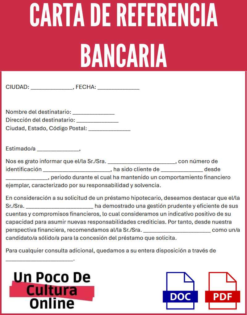 carta de referencia bancaria (carta recomendación banco)