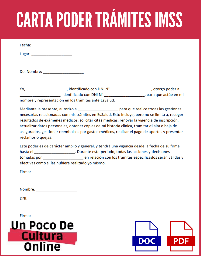 Carta Poder Trámites IMSS | Modelos, ejemplos y plantillas para descargar en formato Word y PDF ¡Gratis! 1 Carta Poder Trámites IMSS