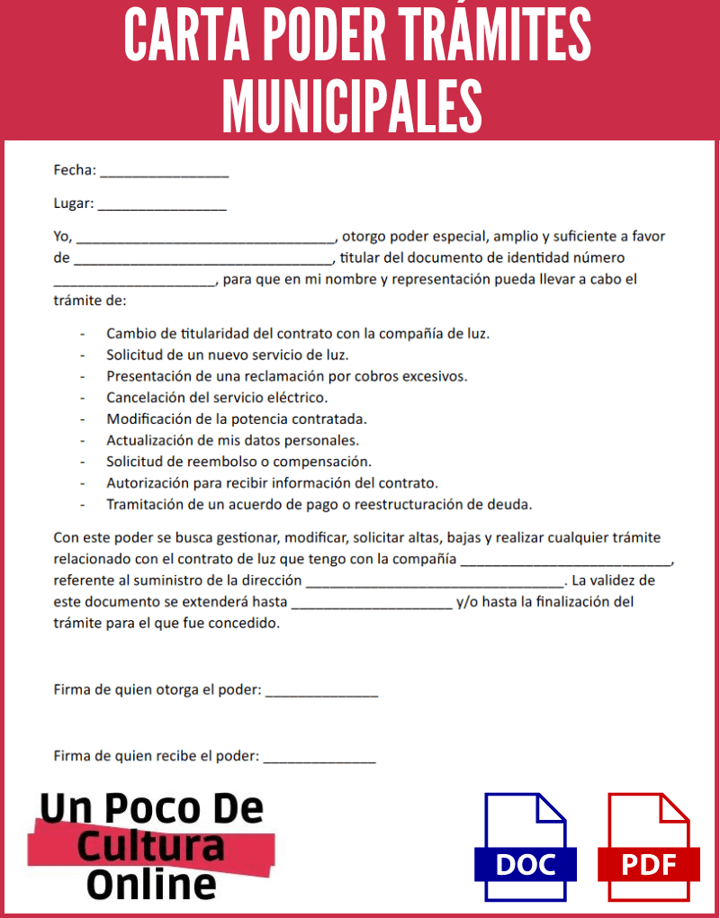 Carta Poder Trámites Municipales | Modelos, ejemplos y plantillas para descargar en formato Word y PDF ¡Gratis! 1 Carta Poder Trámites Municipales