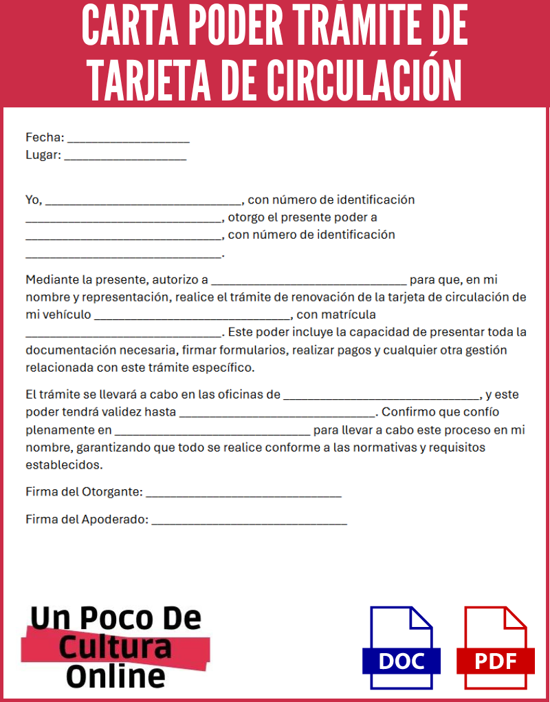 Carta Poder Trámite de Tarjeta de Circulación 