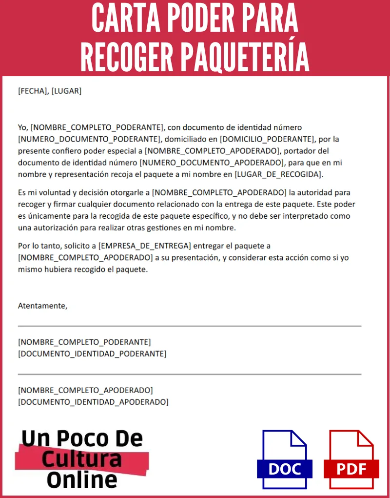 Carta Poder para Recoger Paquetería | Modelos con ejemplos para descargar en Word y PDF 1 Imagen con un ejemplo de carta poder para recoger paquetería