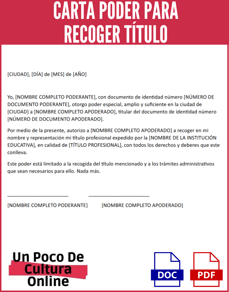 Imagen con ejemplo de carta poder para recoger título para descargar en nuestra página web