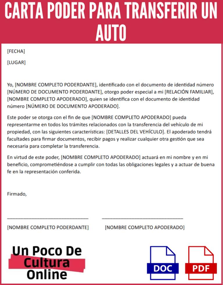 Carta Poder para Transferir un Auto | Ejemplos para Descarga