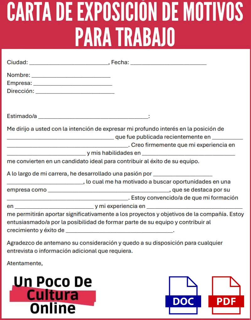carta de exposición de motivos para trabajo , carta de motivos laboral