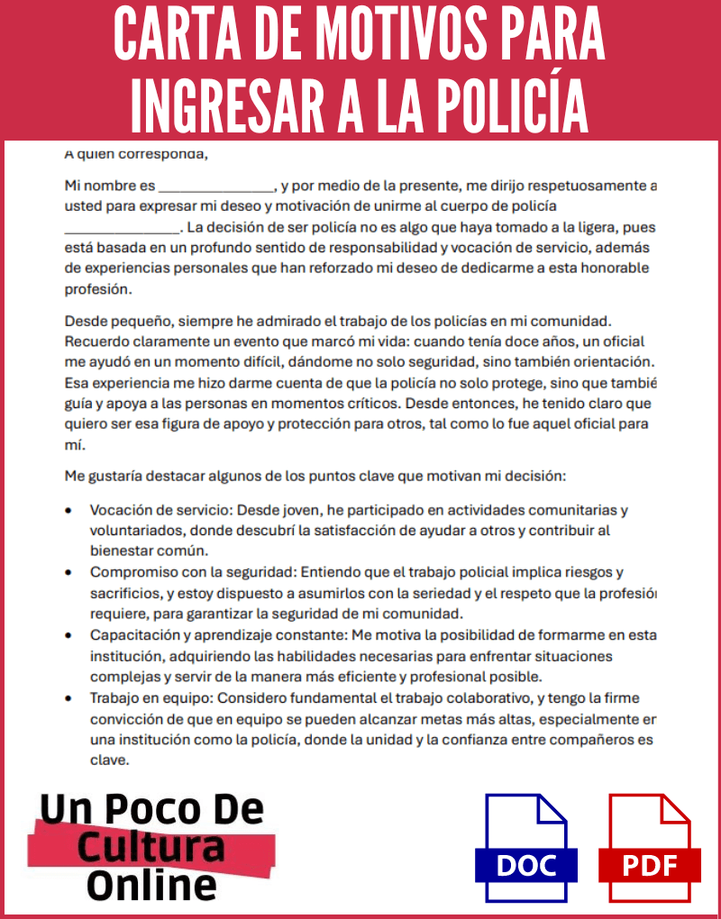 Carta de Motivos para Ser Policía | Modelos y ejemplos en Word y PDF ¡Gratis! 1 Carta de motivos para policía