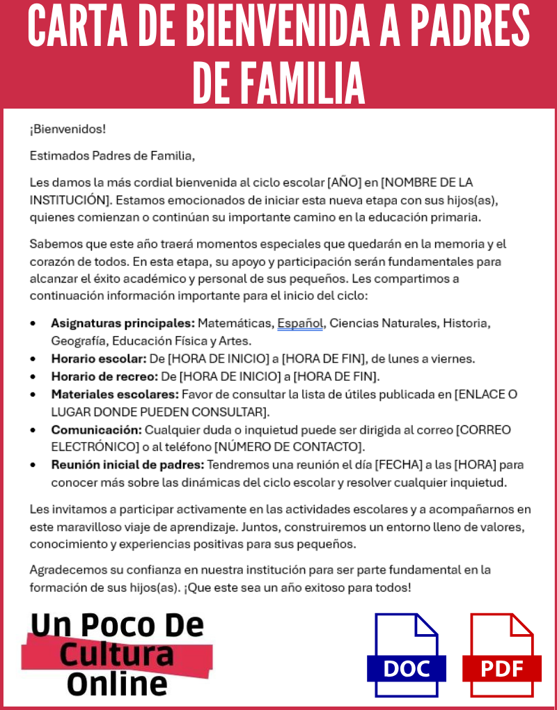 Carta de bienvenida a padres de familia