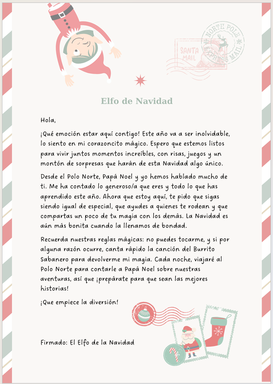 Ejemplo carta bienvenida de un elfo