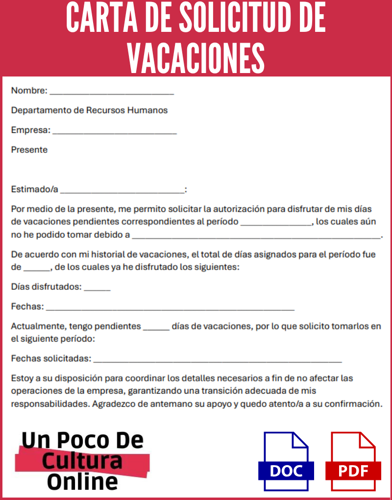 ejemplo de una carta de solicitud de vacaciones