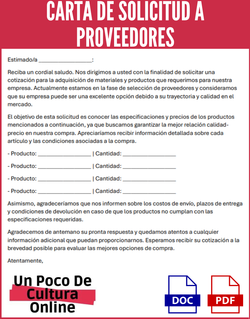 Carta de Solicitud a Proveedores