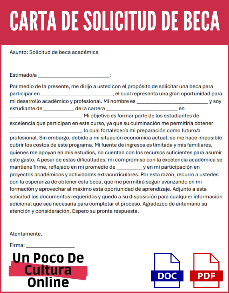 ejemplo de carta de solicitud de beca en imagen