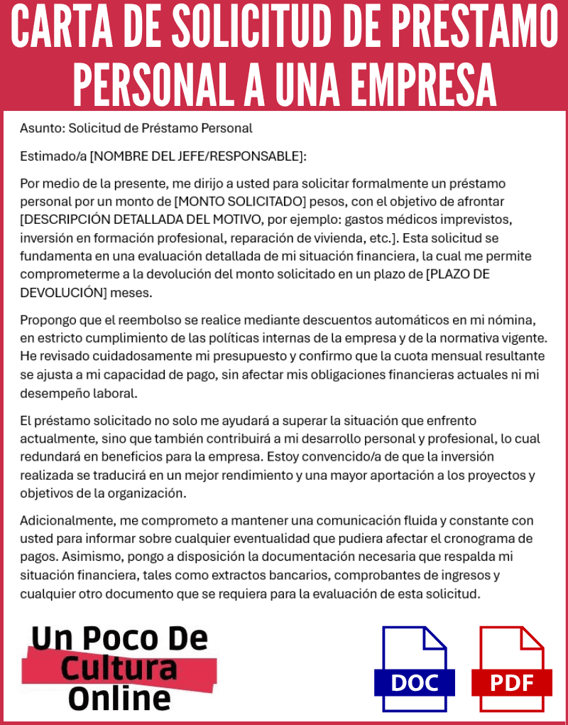 carta de solicitud de préstamo personal a una empresa