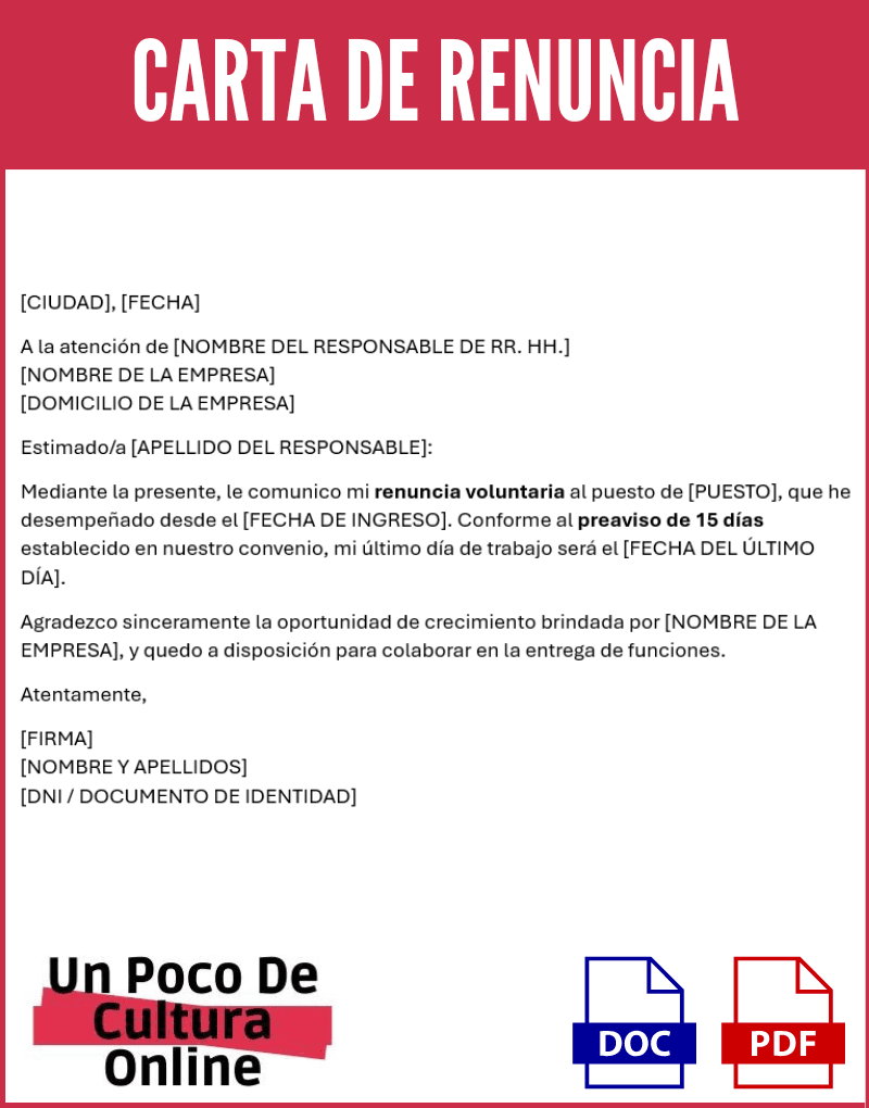 Carta de Renuncia | Modelos, tipos y ejemplos en Word y PDF 1 carta de renuncia